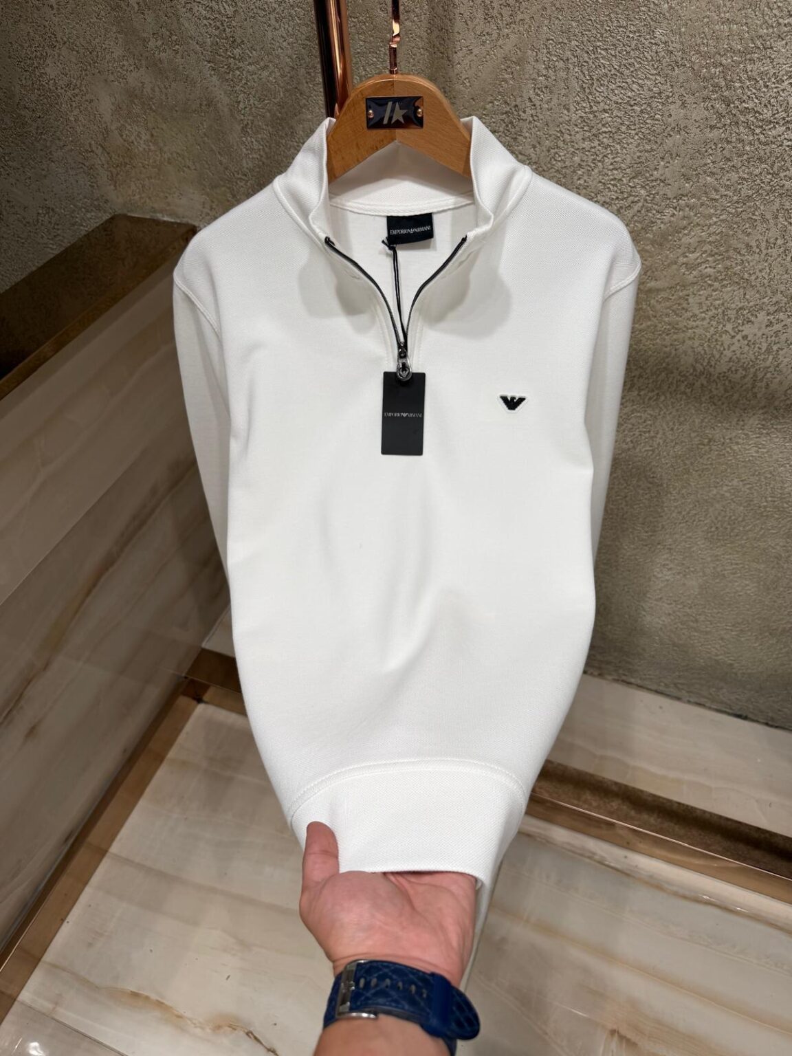 Emporio Armani Half-Zip Majica Dugi Rukav “White”